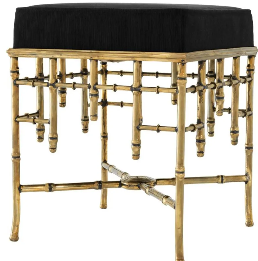 Casa Padrino Designer Hocker Vintage Messing / Schwarz 40 x 40 x H. 48,5 cm - Luxus Sitzhocker