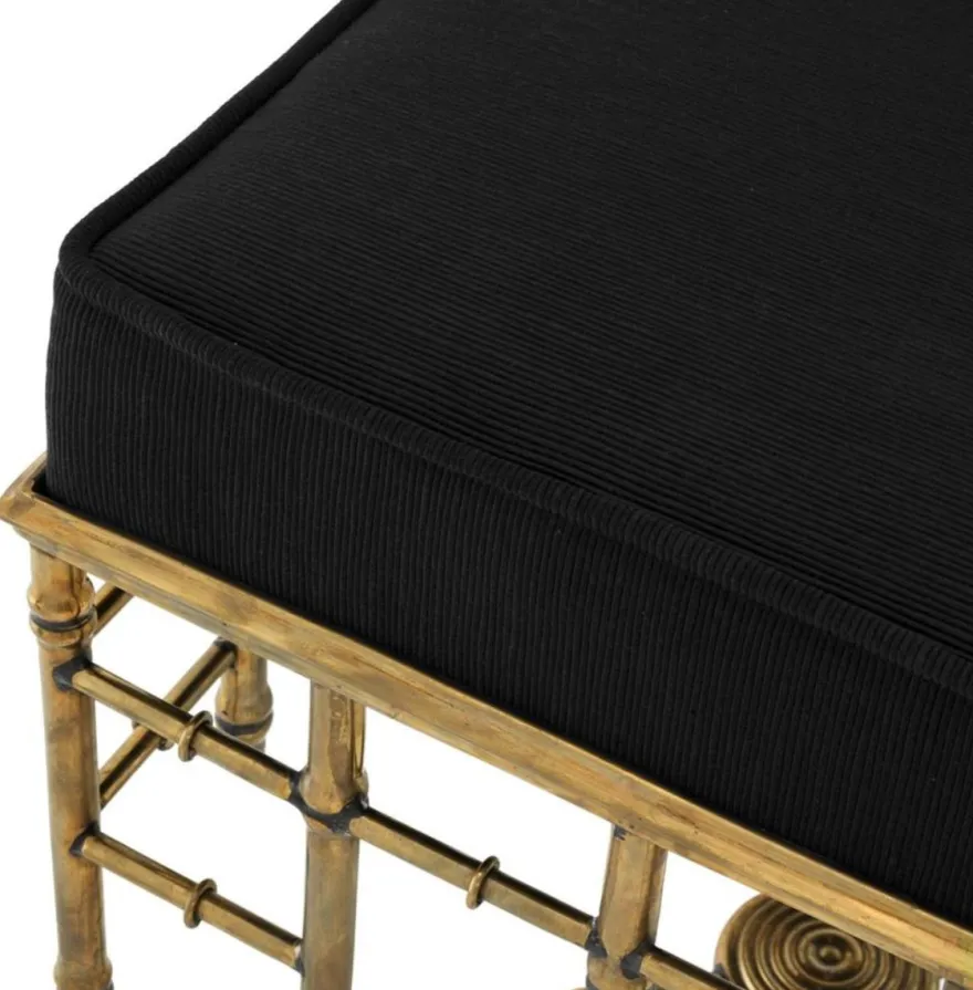 Casa Padrino Designer Hocker Vintage Messing / Schwarz 40 x 40 x H. 48,5 cm - Luxus Sitzhocker