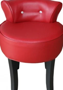 Casa Padrino Designer Hocker Rot / Schwarz mit Bling Bling Steinen - Barock Schminktisch Stuhl
