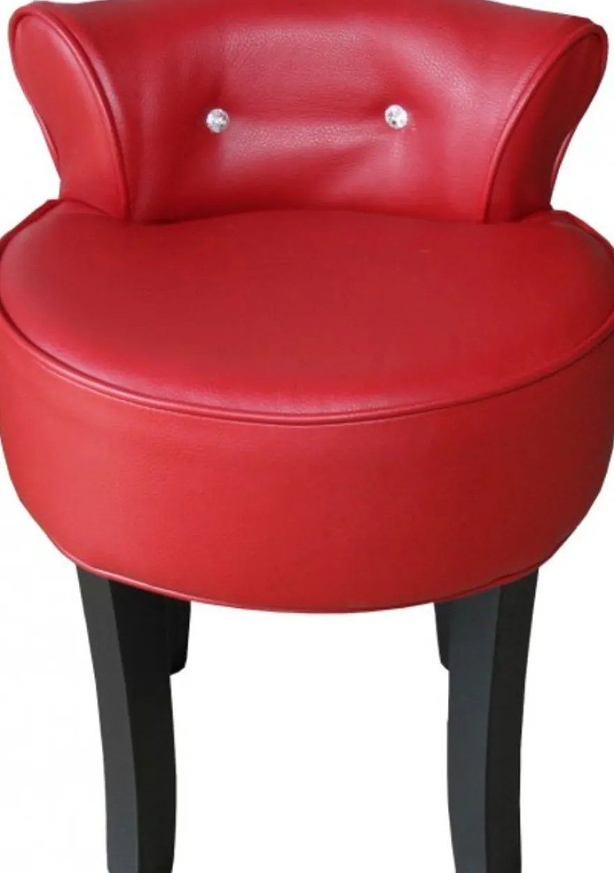 Casa Padrino Designer Hocker Rot / Schwarz mit Bling Bling Steinen - Barock Schminktisch Stuhl