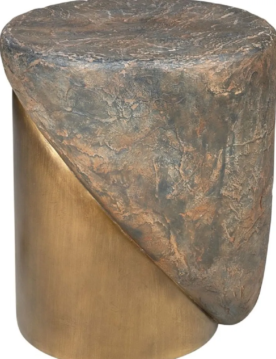 Casa Padrino Designer Hocker Antik Kupfer / Messing Ø 41 x H. 48,5 cm - Runder Sitzhocker aus Glasfaserverstärktem Beton - Luxus Möbel
