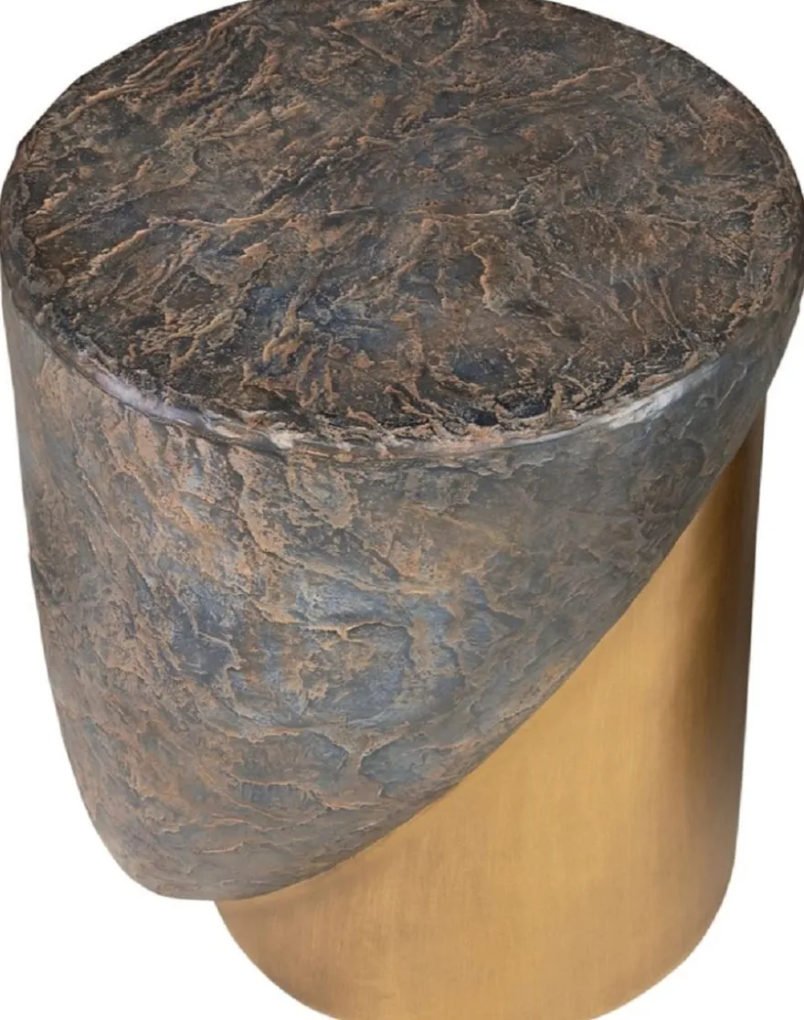 Casa Padrino Designer Hocker Antik Kupfer / Messing Ø 41 x H. 48,5 cm - Runder Sitzhocker aus Glasfaserverstärktem Beton - Luxus Möbel