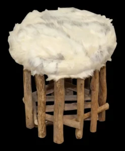 Casa Padrino Designer Hocker Felloptik Hell Höhe 35 cm, Durchmesser 33 cm - Fußhocker Sitzhocker