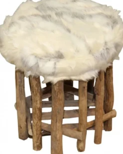 Casa Padrino Designer Hocker Felloptik Hell Höhe 35 cm, Durchmesser 33 cm - Fußhocker Sitzhocker