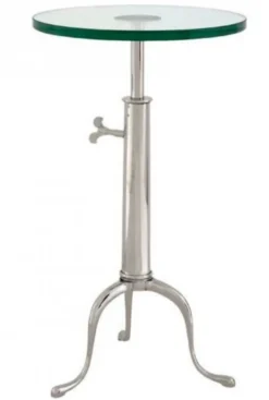 Casa Padrino Designer Industrial Design Beistelltisch höhenverstellbar Silber - Edelstahl & Glas, H: 63-76 cm, Ø 40 cm