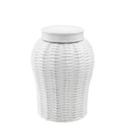 Casa Padrino Designer Keramik Vase mit Deckel in geknistertem Weiß, Durchmesser 18 x H. 26 cm