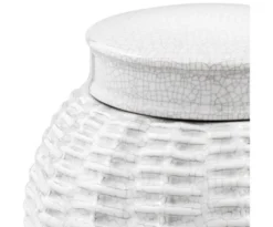 Casa Padrino Designer Keramik Vase mit Deckel in geknistertem Weiß, Durchmesser 18 x H. 26 cm
