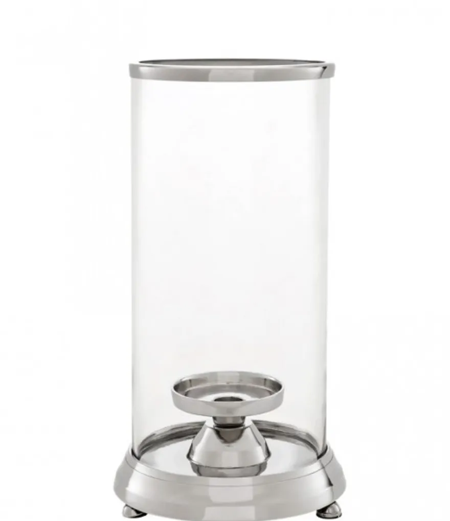 Casa Padrino Designer Kerzenleuchter aus Aluminium und Glas, Nickel und klar, Durchmesser 16 x H. 34 cm - Limited Edition