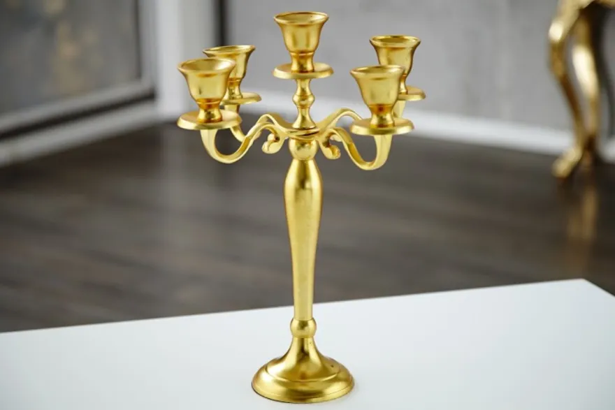 Casa Padrino Designer Kerzenhalter Gold Shine aus poliertem Aluminium, 5-armig, Höhe 40 cm