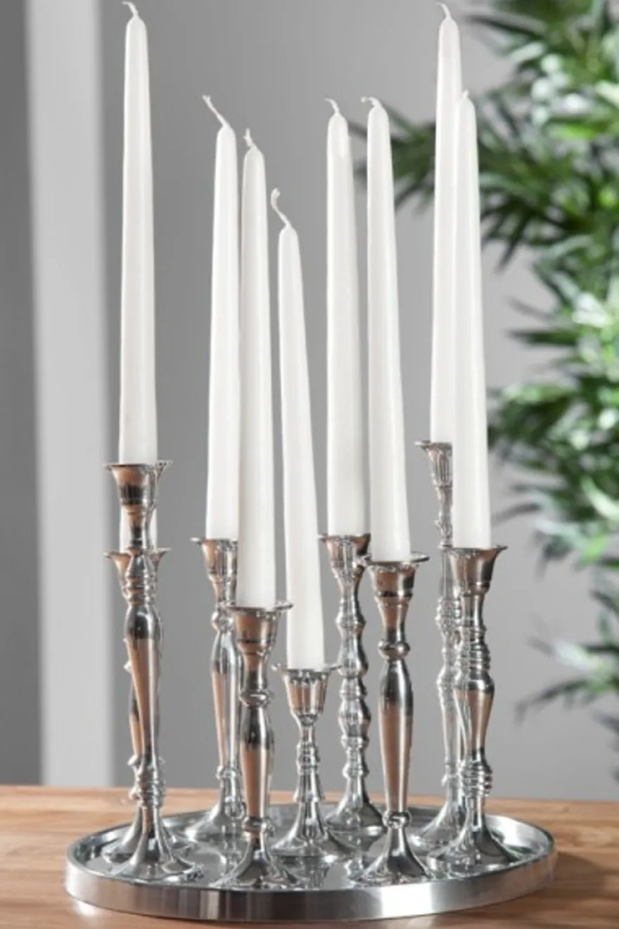 Casa Padrino Designer Kerzenhalter Shine Classic, 9-flammig, poliertes Aluminium, Silber, Höhe 26 cm, Durchmesser 30 cm