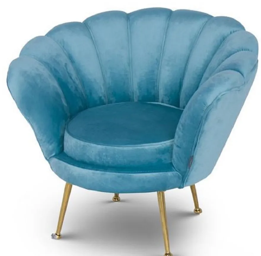 Casa Padrino Designer Kinder Samt Sessel Hellblau / Messingfarben 96 x 79 x H. 78 cm - Luxus Kindermöbel