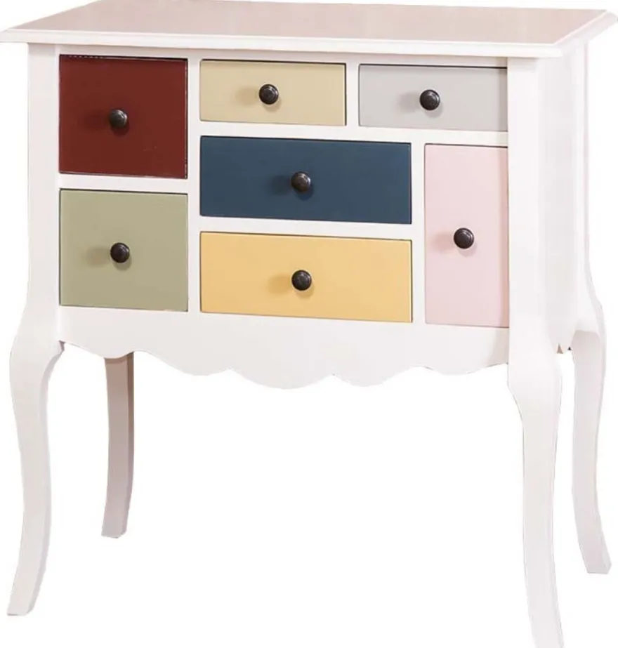 Casa Padrino Designer Kommode mit 7 Schubladen Weiss / Mehrfarbig 80 x 48 x H. 82 cm - Landhausstil Möbel