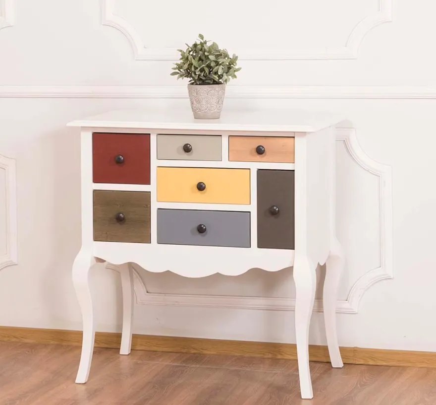 Casa Padrino Designer Kommode mit 7 Schubladen Weiss / Mehrfarbig 80 x 48 x H. 82 cm - Landhausstil Möbel