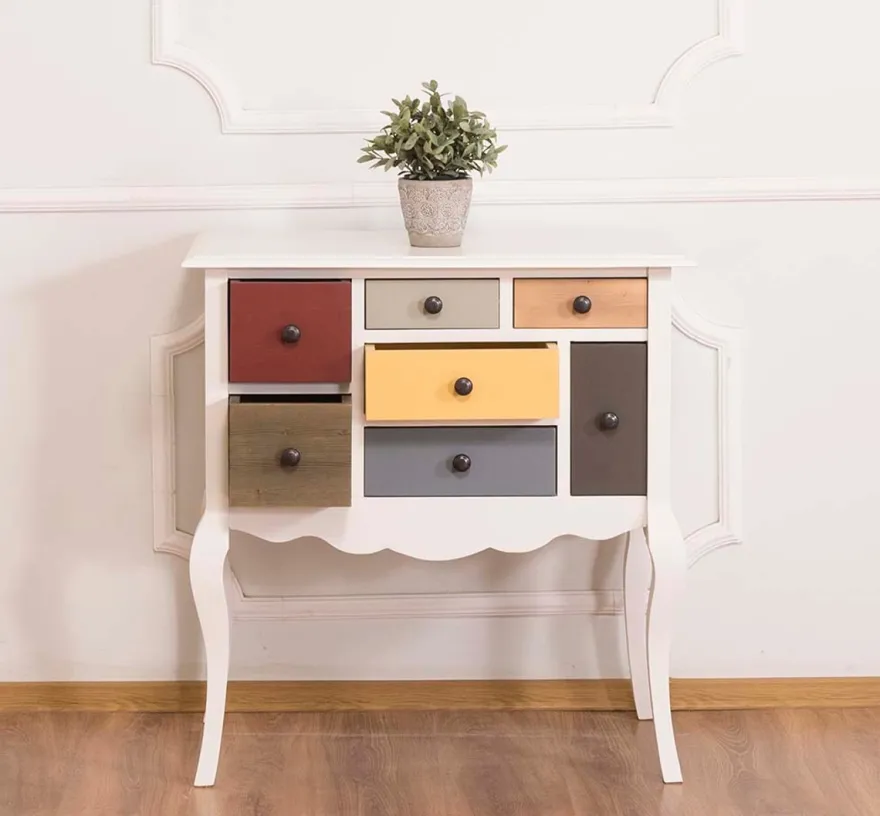 Casa Padrino Designer Kommode mit 7 Schubladen Weiss / Mehrfarbig 80 x 48 x H. 82 cm - Landhausstil Möbel