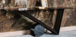 Casa Padrino Designer Konsole Dunkelbraun / Schwarz - Verschiedene Tischgrößen - Konsolentisch mit Glasplatte - Moderne Wohnzimmer Möbel - Luxus Kollektion