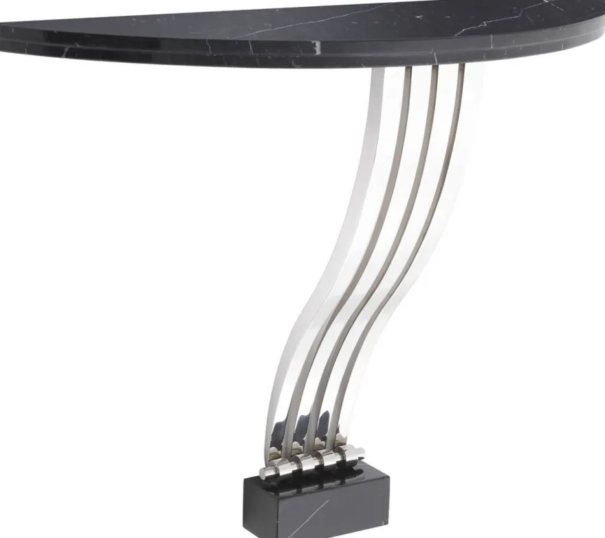 Casa Padrino Designer Konsole Schwarz / Silber 99 x 35 x H. 77,5 cm - Marmor Konsolentisch mit Edelstahl Gestell - Designer Möbel - Luxus Qualität