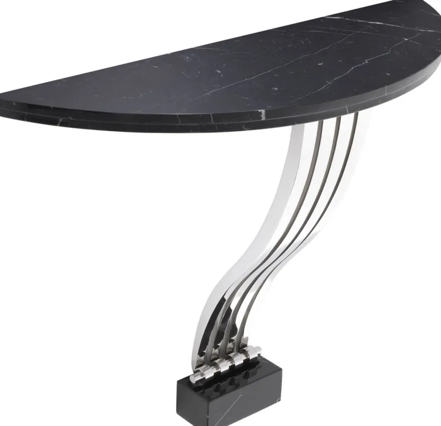 Casa Padrino Designer Konsole Schwarz / Silber 99 x 35 x H. 77,5 cm - Marmor Konsolentisch mit Edelstahl Gestell - Designer Möbel - Luxus Qualität