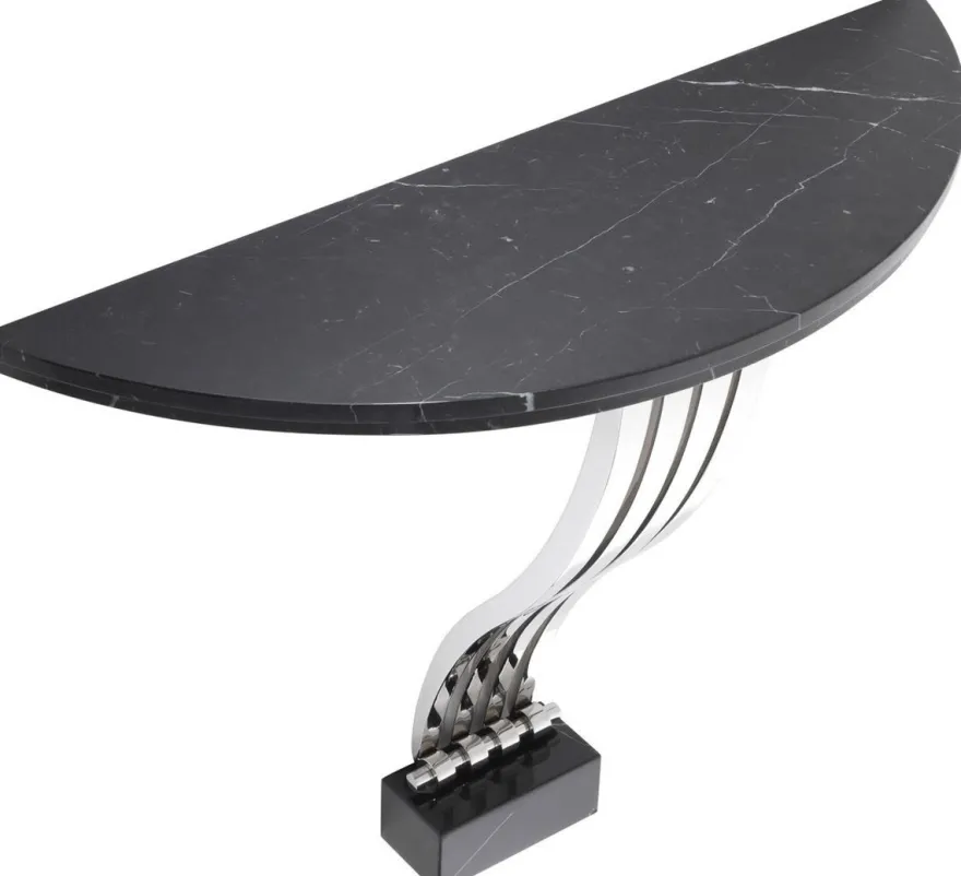 Casa Padrino Designer Konsole Schwarz / Silber 99 x 35 x H. 77,5 cm - Marmor Konsolentisch mit Edelstahl Gestell - Designer Möbel - Luxus Qualität