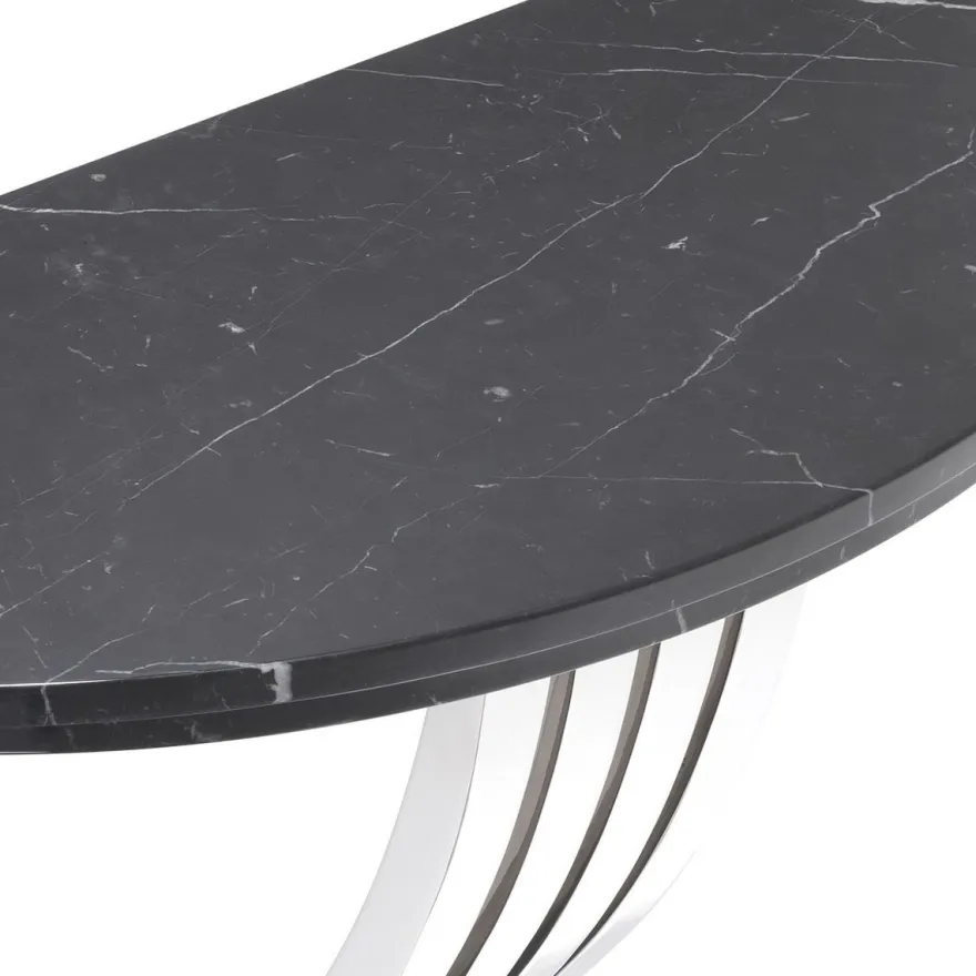 Casa Padrino Designer Konsole Schwarz / Silber 99 x 35 x H. 77,5 cm - Marmor Konsolentisch mit Edelstahl Gestell - Designer Möbel - Luxus Qualität