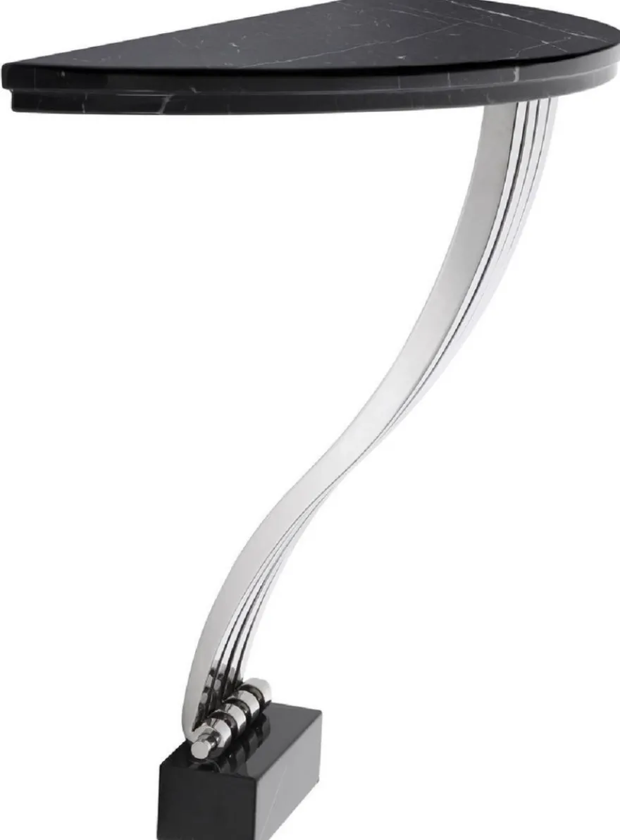 Casa Padrino Designer Konsole Schwarz / Silber 99 x 35 x H. 77,5 cm - Marmor Konsolentisch mit Edelstahl Gestell - Designer Möbel - Luxus Qualität