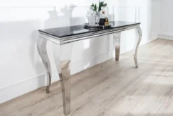 Casa Padrino Designer Konsole B144cm x H75cm x T54cm Schwarz / Silber - Luxus Konsolentisch