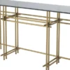 Casa Padrino Designer Konsole Messingfarben / Grau 131 x 36,5 x H. 73 cm - Edelstahl Konsolentisch mit Glasplatte - Designer Möbel - Luxus Qualität