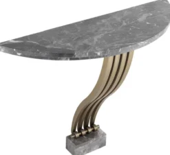 Casa Padrino Designer Konsole Grau / Messingfarben 99 x 35 x H. 77,5 cm - Marmor Konsolentisch mit Edelstahl Gestell - Designer Möbel - Luxus Qualität