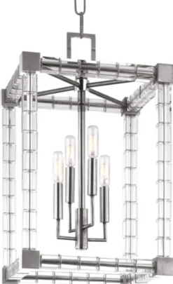 Casa Padrino Designer Kronleuchter Silber 34,5 x 34,5 x H. 56 cm - Moderner Luxus Kristallglas Kronleuchter