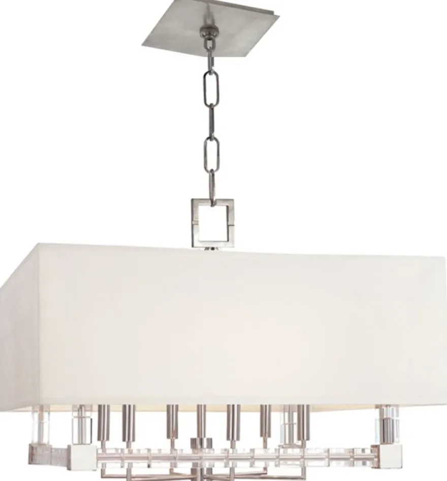 Casa Padrino Designer Kronleuchter Silber / Antik Messing / Weiß 66 x 66 x H. 48 cm - Moderner Luxus Kristallglas Kronleuchter mit Lampenschirm aus Kunstseide