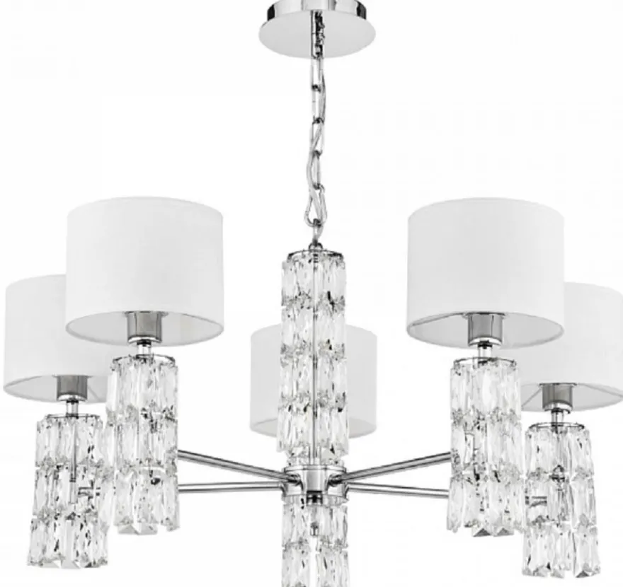 Casa Padrino Designer Kronleuchter Silber / Weiß Ø 70 x H. 37,2 cm - Moderner Metall Kronleuchter mit eleganten Glaselementen und runden Lampenschirmen