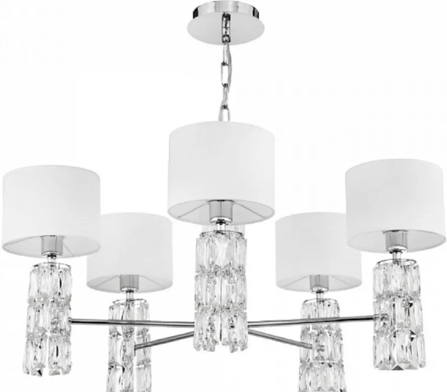 Casa Padrino Designer Kronleuchter Silber / Weiß Ø 70 x H. 37,2 cm - Moderner Metall Kronleuchter mit eleganten Glaselementen und runden Lampenschirmen