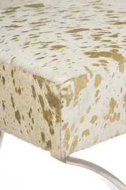 Casa Padrino Designer Kunstfell Hocker Weiß / Gold / Silber 40 x 33 x H. 45 cm - Designer Möbel
