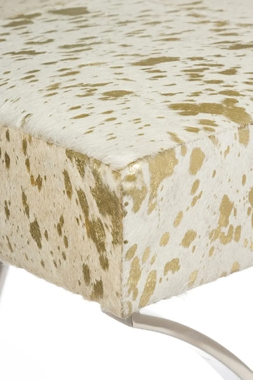 Casa Padrino Designer Kunstfell Hocker Weiß / Gold / Silber 40 x 33 x H. 45 cm - Designer Möbel