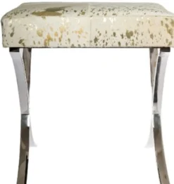Casa Padrino Designer Kunstfell Hocker Weiß / Gold / Silber 40 x 33 x H. 45 cm - Designer Möbel