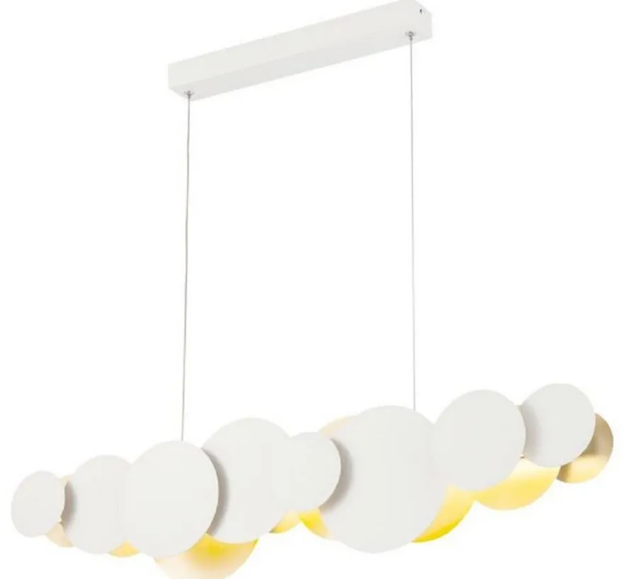 Casa Padrino Designer LED Hängeleuchte Weiß / Gold 82 x 8 x H. 38 cm - Luxus Pendelleuchte