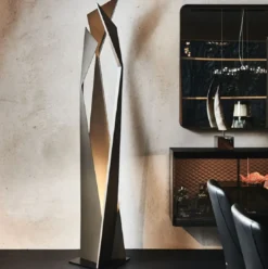 Casa Padrino Designer LED Stehleuchte Bronzefarben / Schwarz 47 x 40 x H. 204 cm - Moderne Edelstahl Stehlampe - Wohnzimmer Lampe - Luxus Qualität