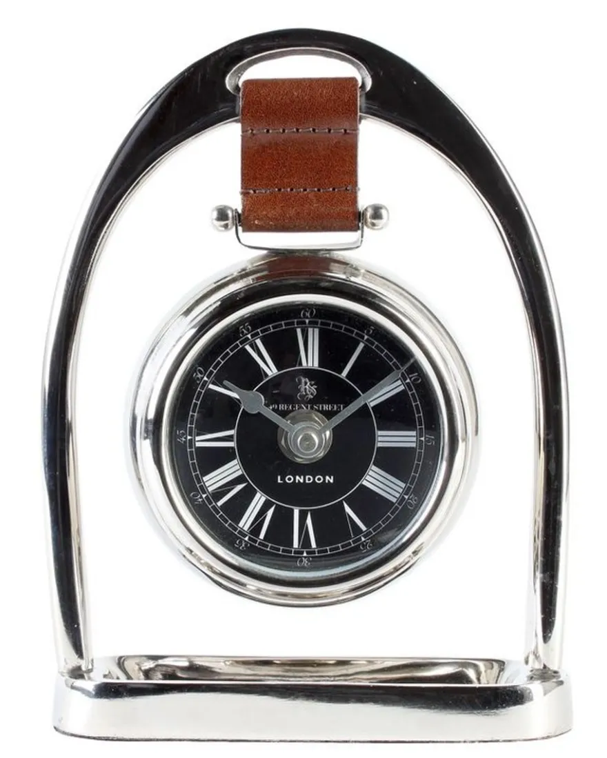 Casa Padrino Designer Luxus Horsebit Echtleder Messing vernickelt 18 x 5 x H. 24,5 cm - Edel & Prunkvoll