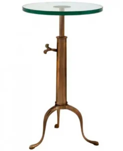 Casa Padrino Designer Luxus Industrial Design Beistelltisch höhenverstellbar Messingfarben, Höhe 63-76 cm, Durchmesser 40 cm