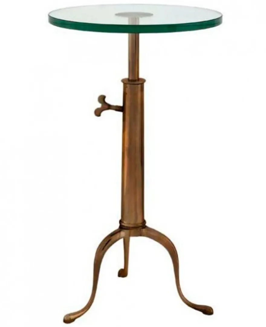 Casa Padrino Designer Luxus Industrial Design Beistelltisch höhenverstellbar Messingfarben, Höhe 63-76 cm, Durchmesser 40 cm