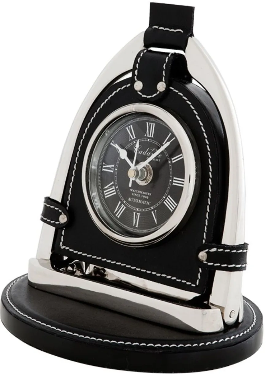 Casa Padrino Designer Luxus Tischuhr Cadance Day-Date Since 1909 Automatik Silber / Schwarz 17 x 12 x 19 cm