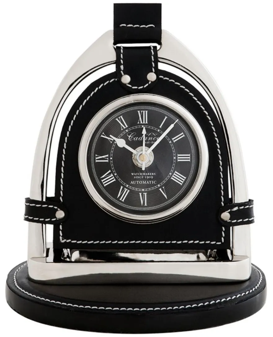 Casa Padrino Designer Luxus Tischuhr Cadance Day-Date Since 1909 Automatik Silber / Schwarz 17 x 12 x 19 cm