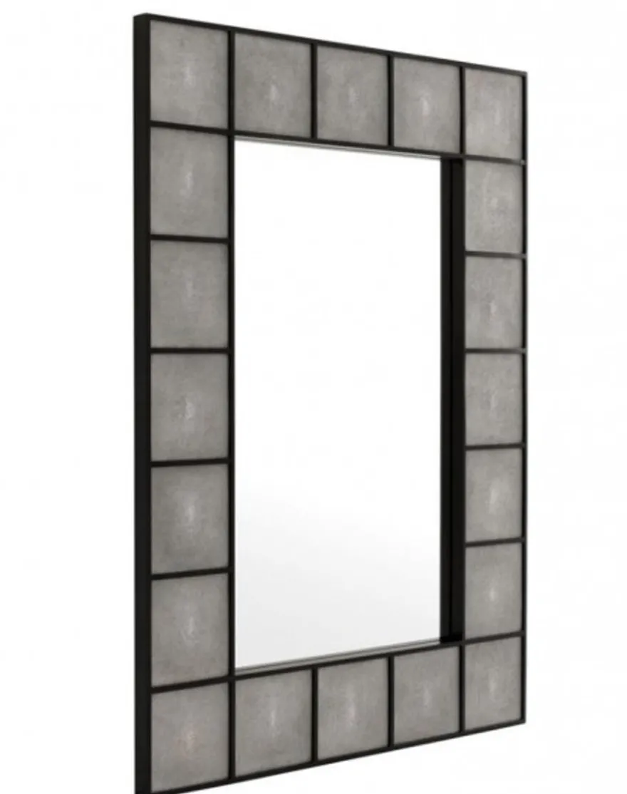 Casa Padrino Designer Luxus Wandspiegel aus Mahagoni Holz, Grau / Schwarz, 100 x 140 cm