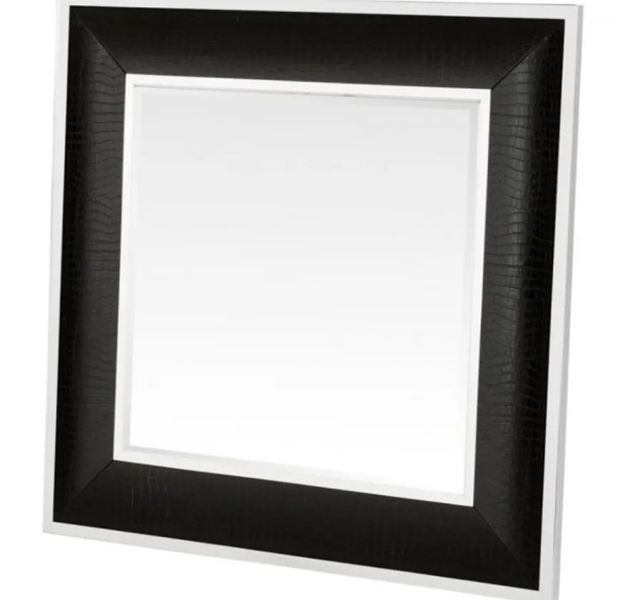 Casa Padrino Designer Luxus Wandspiegel Alligator Schwarz 100 x 100 cm - Quadratischer Spiegel mit Rahmen in Alligator-Optik
