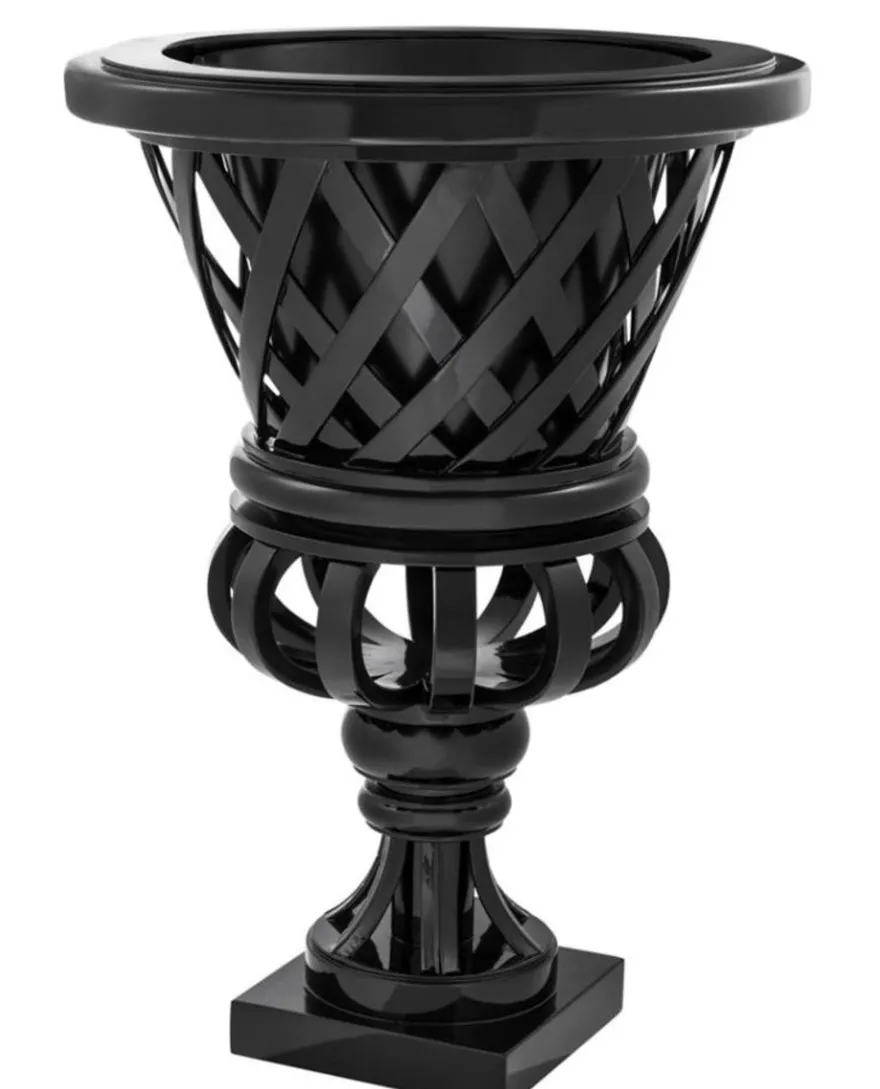 Casa Padrino Designer Mahagoni Übertopf Piano Schwarz - Luxus Blumentopf mit Sockel