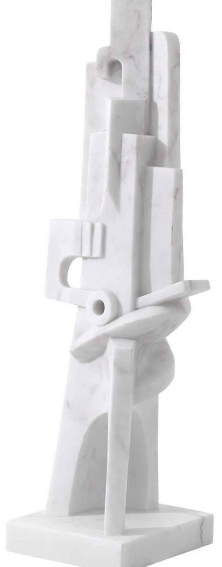 Casa Padrino Designer Marmor Skulptur Weiß 26 x 24 x H. 91 cm - Edle Dekofigur - Marmorfigur - Wohnzimmer Deko Accessoires