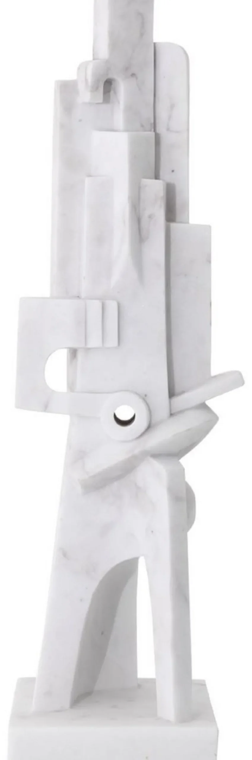 Casa Padrino Designer Marmor Skulptur Weiß 26 x 24 x H. 91 cm - Edle Dekofigur - Marmorfigur - Wohnzimmer Deko Accessoires