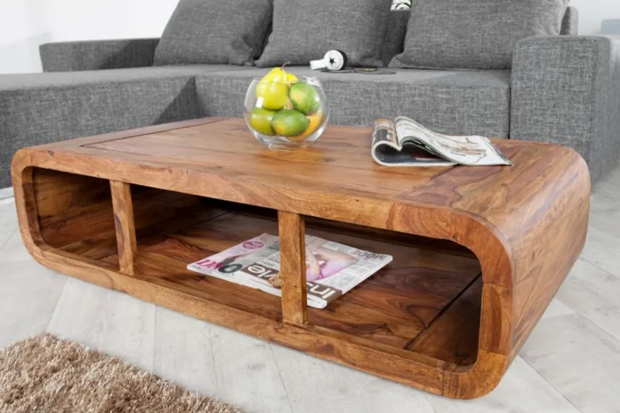 Casa Padrino Designer Massivholz Couchtisch Natur 100 x H. 30 cm - Salon Wohnzimmer Tisch - Unikat