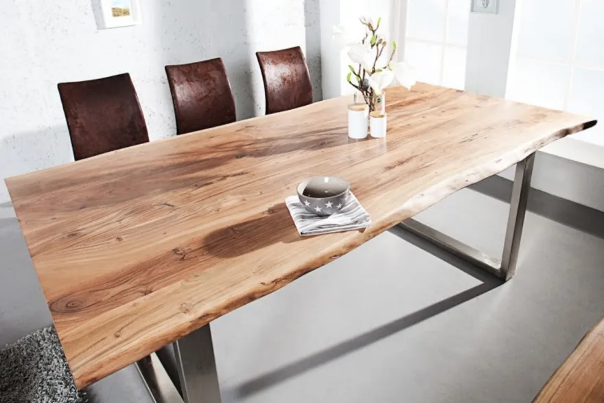 Casa Padrino Designer Massivholz Esstisch Natur - Akazie - 200 x 100 x H.80 cm - Aus massivem Akazienholz