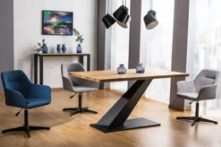 Casa Padrino Designer Massivholz Esstisch Naturfarben / Schwarz 150 x 90 x H. 78 cm - Küchentisch mit massiver Eichenholz Tischplatte - Esszimmermöbel