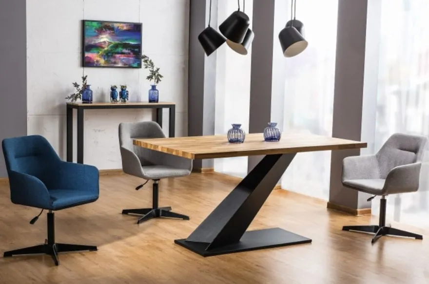Casa Padrino Designer Massivholz Esstisch Naturfarben / Schwarz 150 x 90 x H. 78 cm - Küchentisch mit massiver Eichenholz Tischplatte - Esszimmermöbel